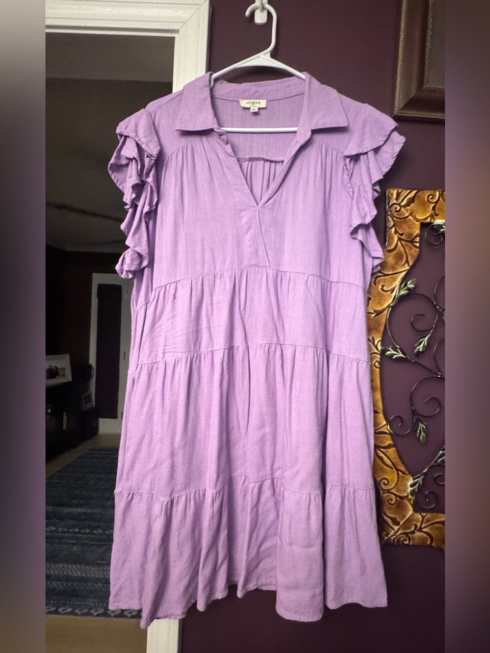 Umgee Lavender Ruffle Tiered V-Neck Dress - Women